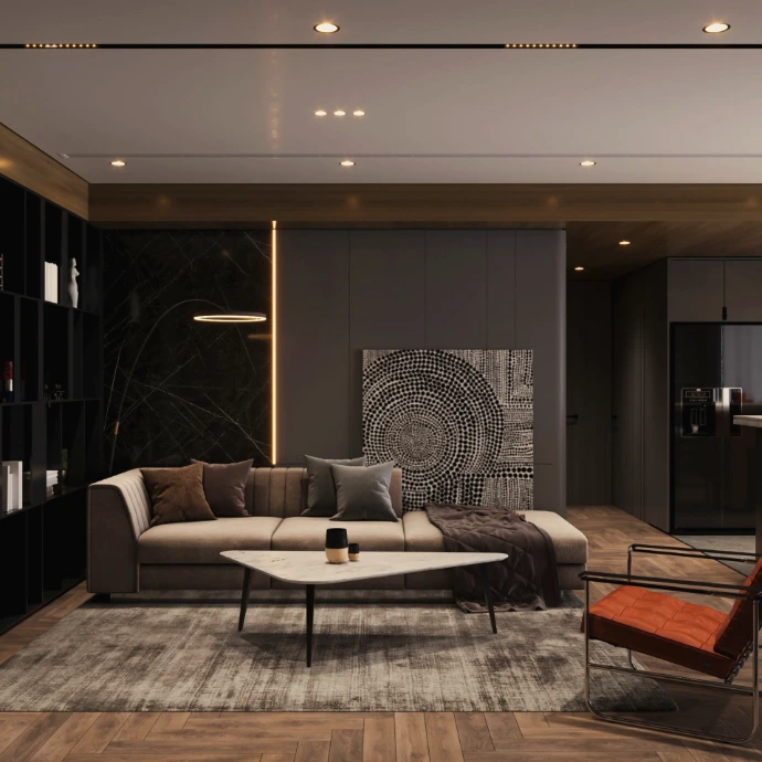 Contemporary interior design showcasing space planning, lighting integration, and premium finishes for a professional environment.